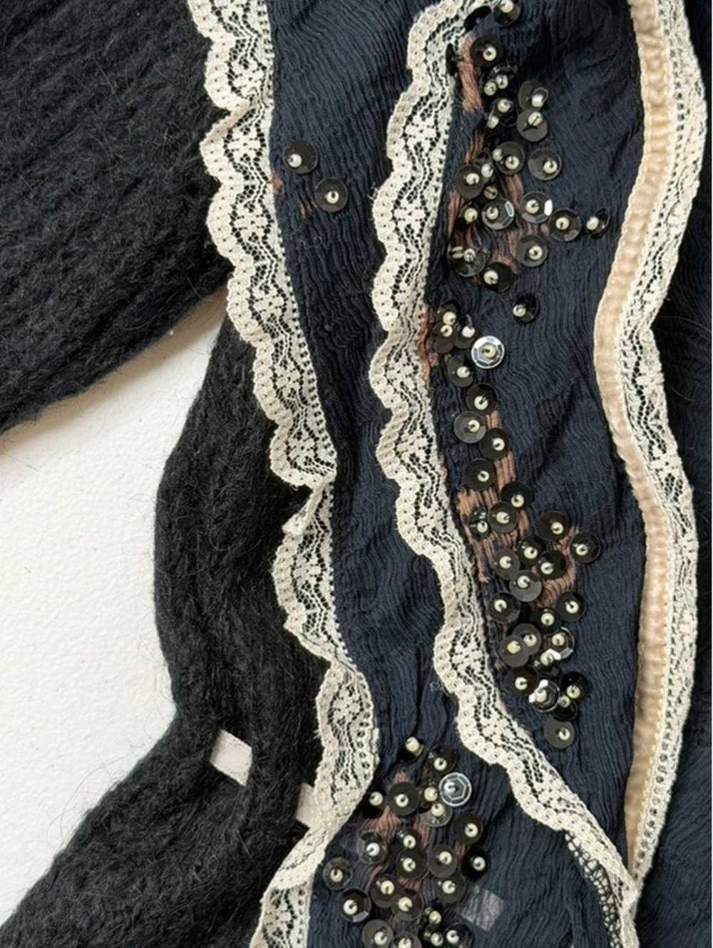 Romantic Vintage René Derhy Sequin Lace Trim Cardigan Top Y2K Size S - Picture 5 of 8